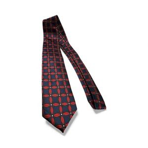 Red Navy Geometric Silk Tie Classic British Preppy Carlo Bruno London 3x56